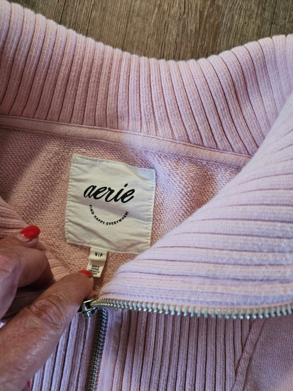 Aerie Pink Quarter Zip Pullover Sweatshirt Ribbed Collar Size S/P - Picture 2 of 5